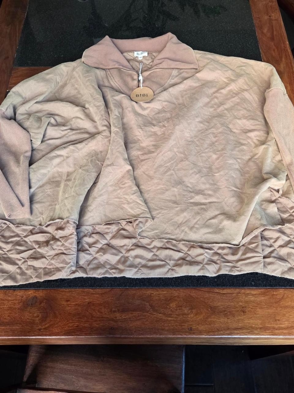 BiBi Women's Pullover Quarter Zip Sweater - Taupe